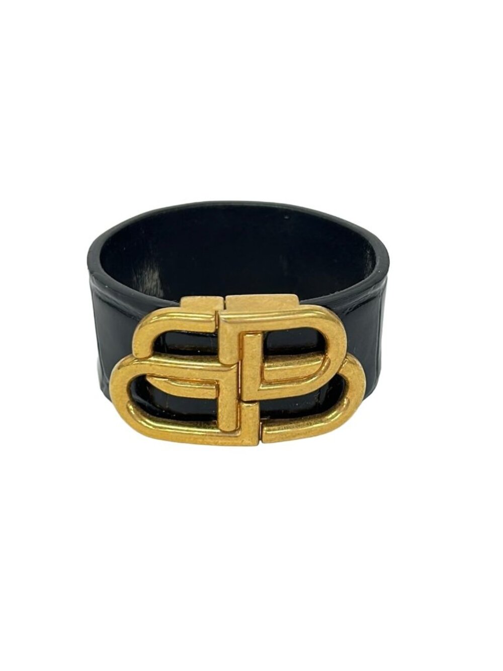 Balenciaga Bracelet Leather Black Gold Embossed BB Logo